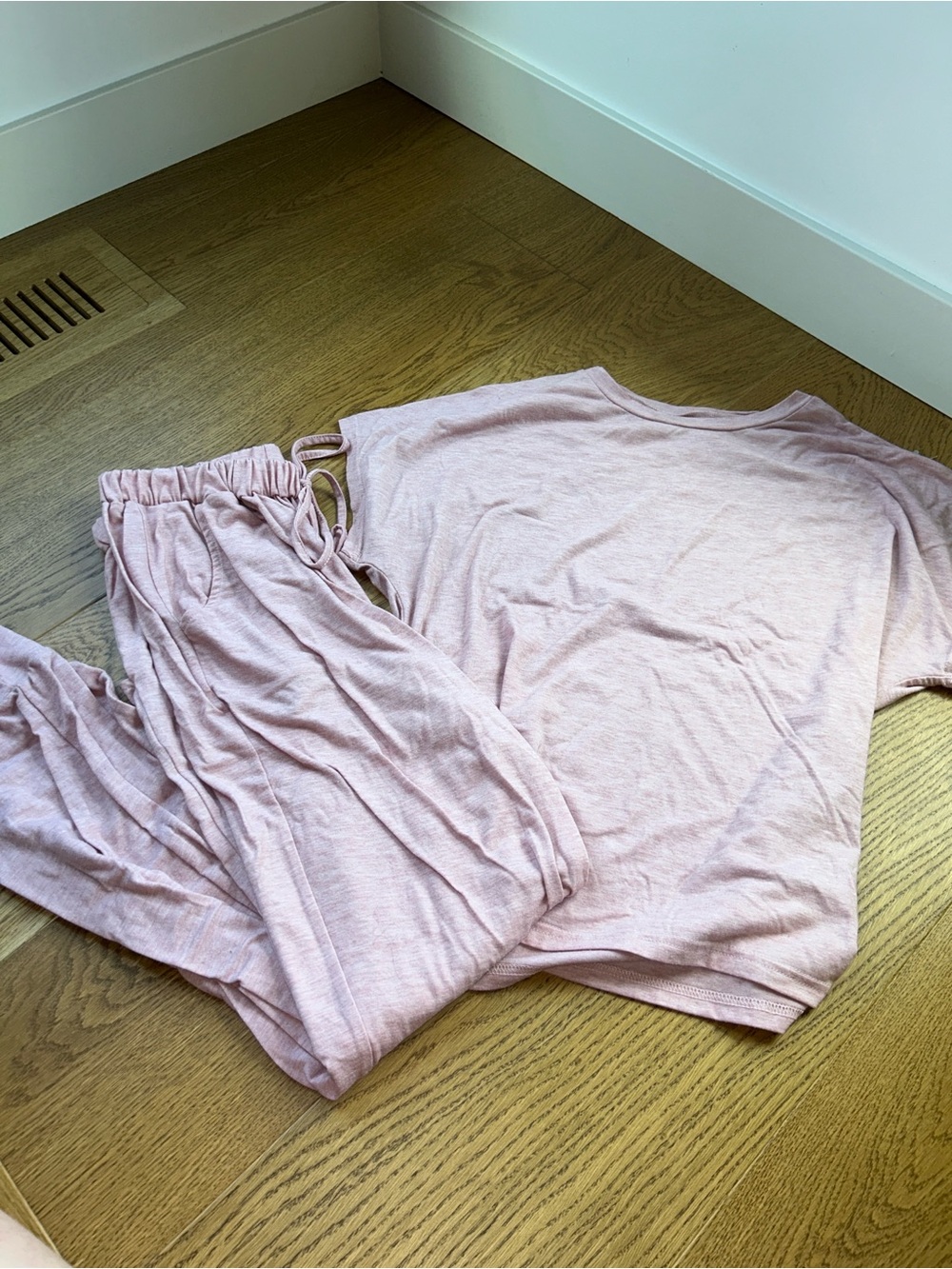 Soft Pink Loungewear Set - Short Sleeve Top & Drawstring Pants